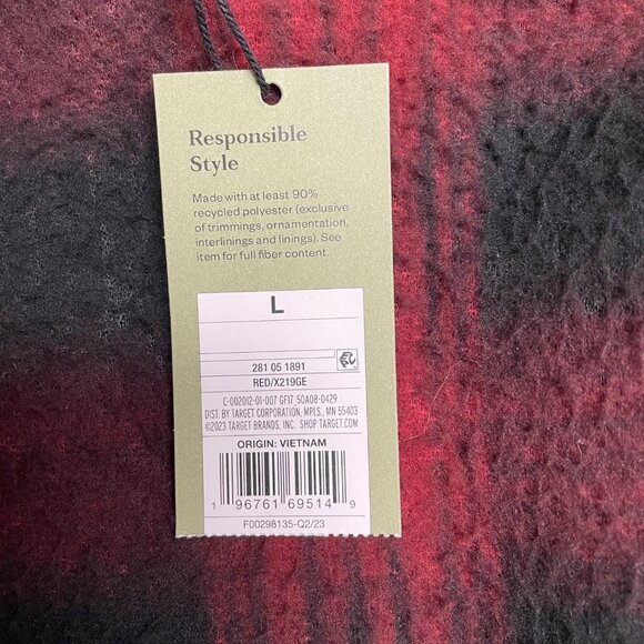 GOODFELLOW & CO JACKET MENS L HIGH PILE FLEECE FAUX FUR BLACK RED POCKETS NWT - Picture 5 of 9